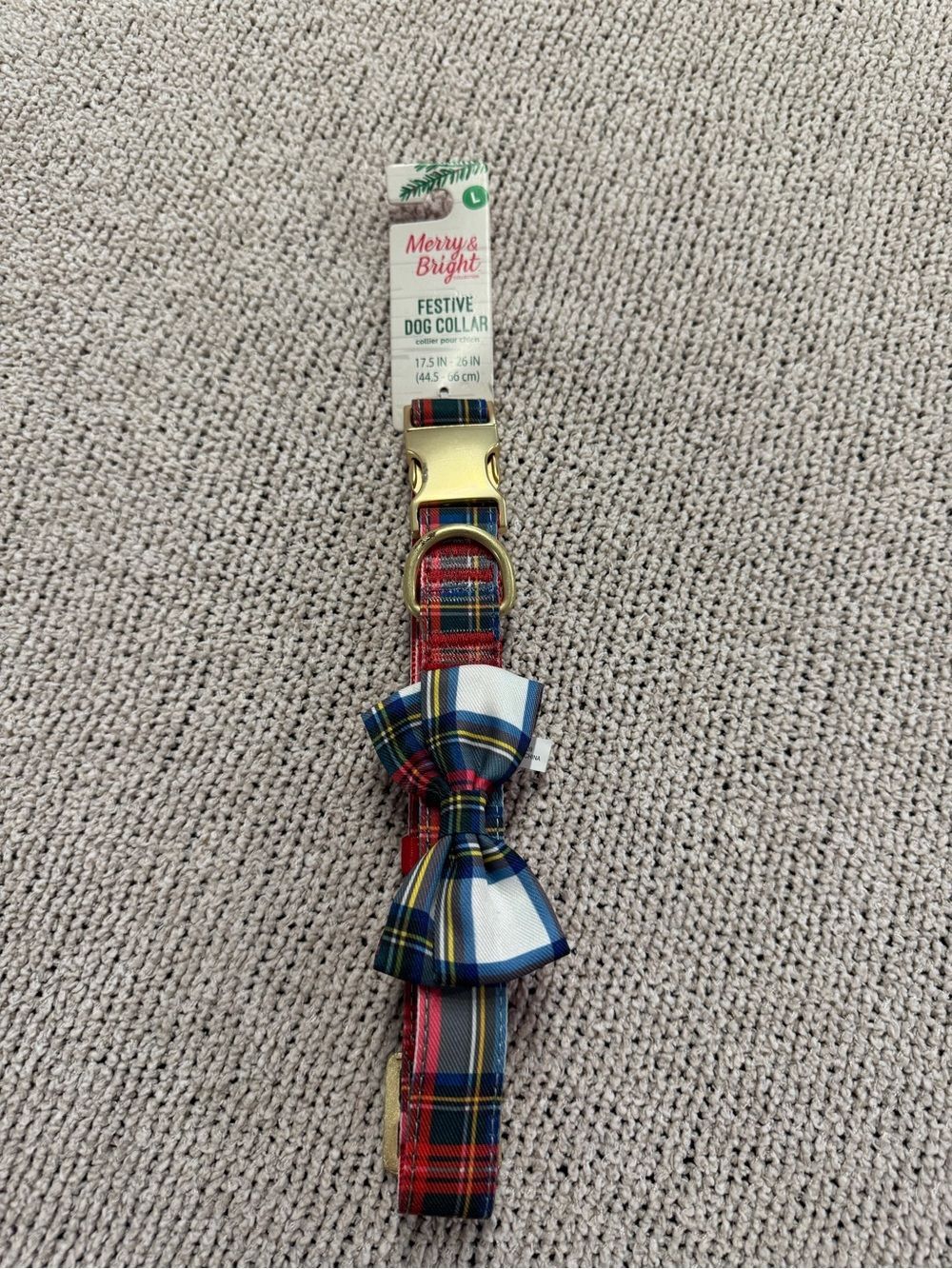 Merry & Bright Large Festive Plaid Dog Collar with Bow - Red/Blue